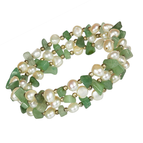 Perlenarmband Perlenarmkette Süßwasserperlen Armreif weiß grün - zum Schließen ins Bild klicken